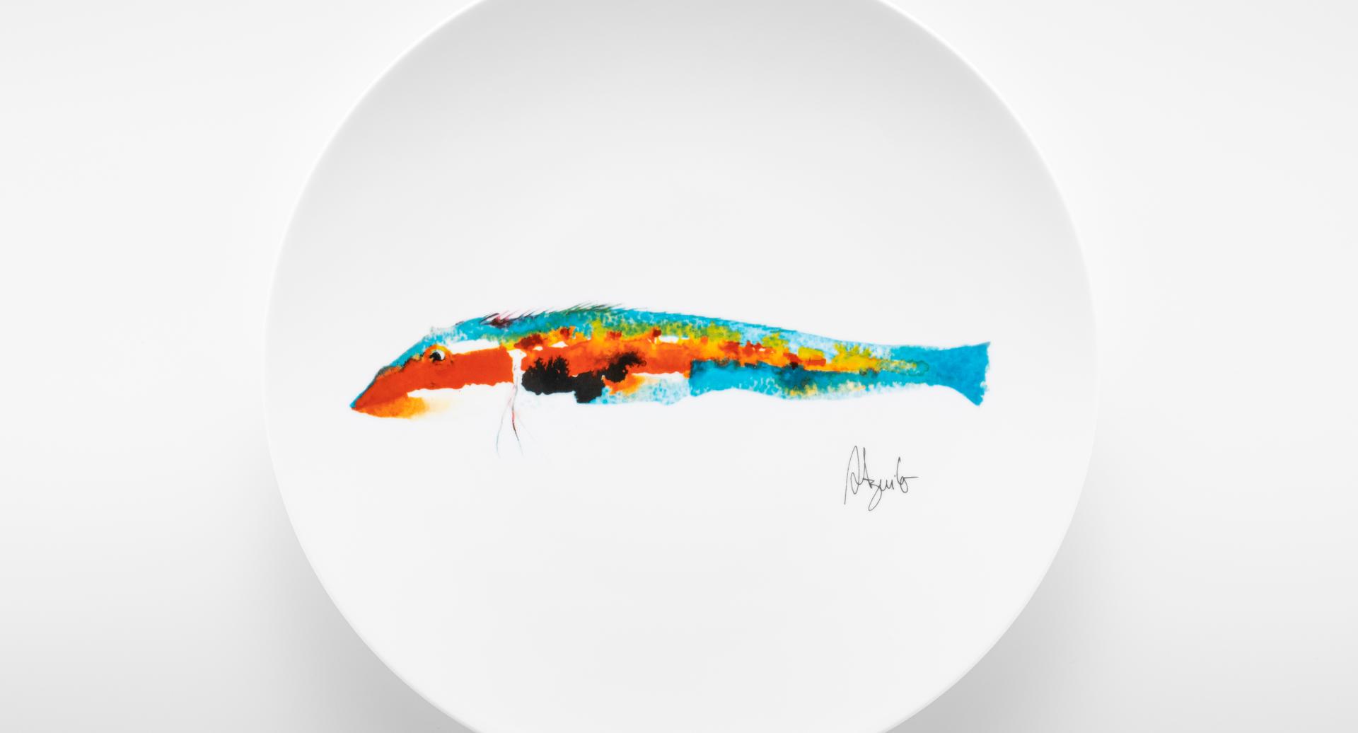 Plate painted by Rosa Aguiló - Mediterranean rainbow wrasse